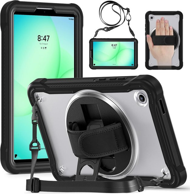Samsung Galaxy Tab A11 Schutzhülle mit 360 Grad Ring Handgriff und Schultergurt in Transparent - Bild 1