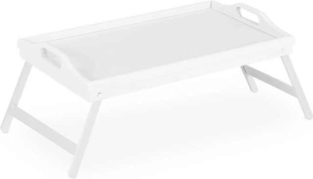 Klappbares Betttablett von Relaxdays aus Bambus und MDF in Weiß, B/T/H: 61,5 x 30 x 22 cm - Bild 1