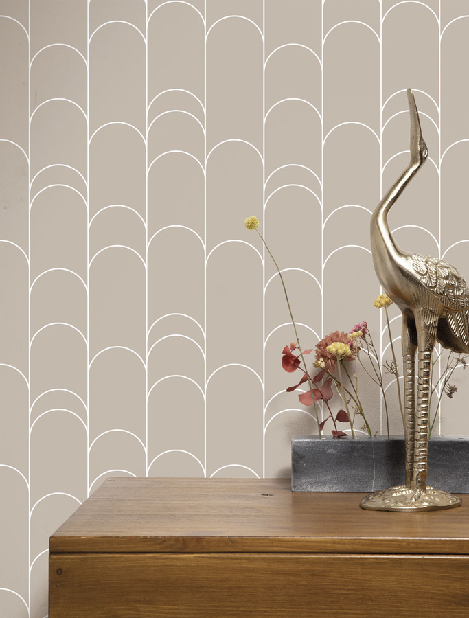KEK Amsterdam Wallpaper Graphic Lines 3 - WP-738 Vlies Tapete in Weiß und Beige mit geometrischem Art Deco Design - Bild 1