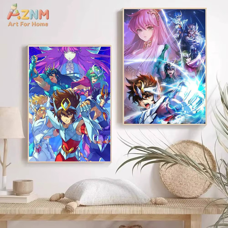AZNM Saint Seiya Anime Leinwand-Wanddruck mit Bronze und Gold Saints Athena Charakteren, ungerahmtes Manga-Kunst Poster, Mehrfarbig - Bild 2
