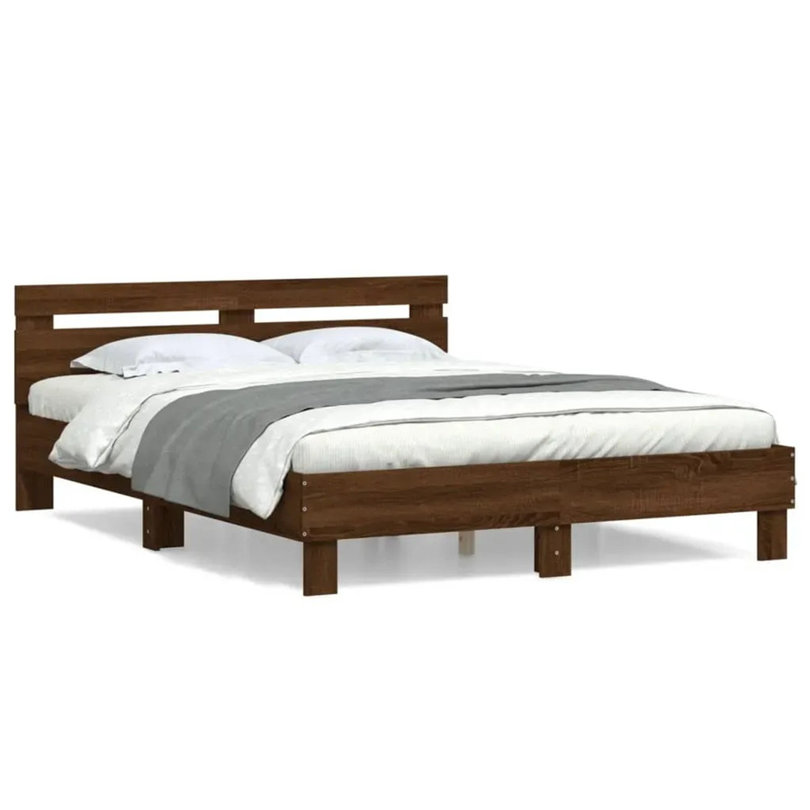 vidaXL Bettgestell mit Kopfteil in Braun, Eichen-Optik, B/T/H: 155 x 140–160 x 203 cm - Bild 2