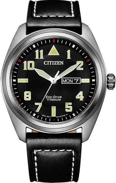 Citizen Armbanduhr, Solar, Titan, 42 mm, Leder, Herren, Schwarz, 10 ATM - Bild 1