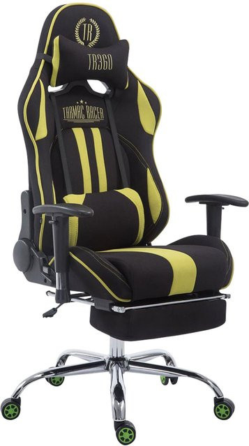 TPFLiving Racing Bürostuhl Limitless-2 Gaming Chair aus Stoff mit Fußablage und Kopfstütze, Schwarz/Grün - Bild 1
