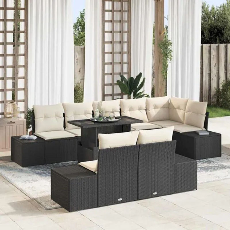 9-teiliges Gartenmöbel-Set aus Polyrattan mit schwarzem Rahmen und beigen Kissen von Vidaxl - Bild 1