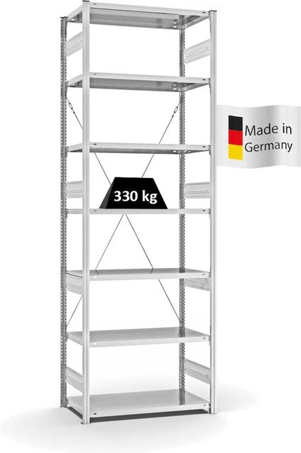 PROREGAL Fachbodenregal Stecksystem T-Profil Heavy-Duty Grundregal, 7 Ebenen, Lichtgrau, H x B x T: 300 x 100 x 50 cm - Bild 1