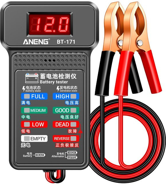 ANENG BT-171 Multifunktionaler 12V Batterietester mit Statusanzeige in Schwarz - Bild 1