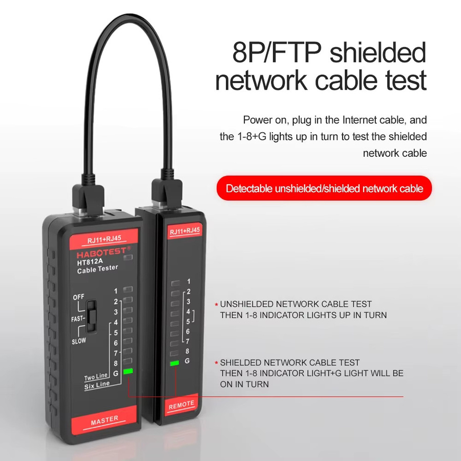 TELEHILL LAN Kabel Tester für RJ45 RJ11 RJ12 Cat5 UTP Ethernet Netzwerk Werkzeug in Schwarz - Bild 3