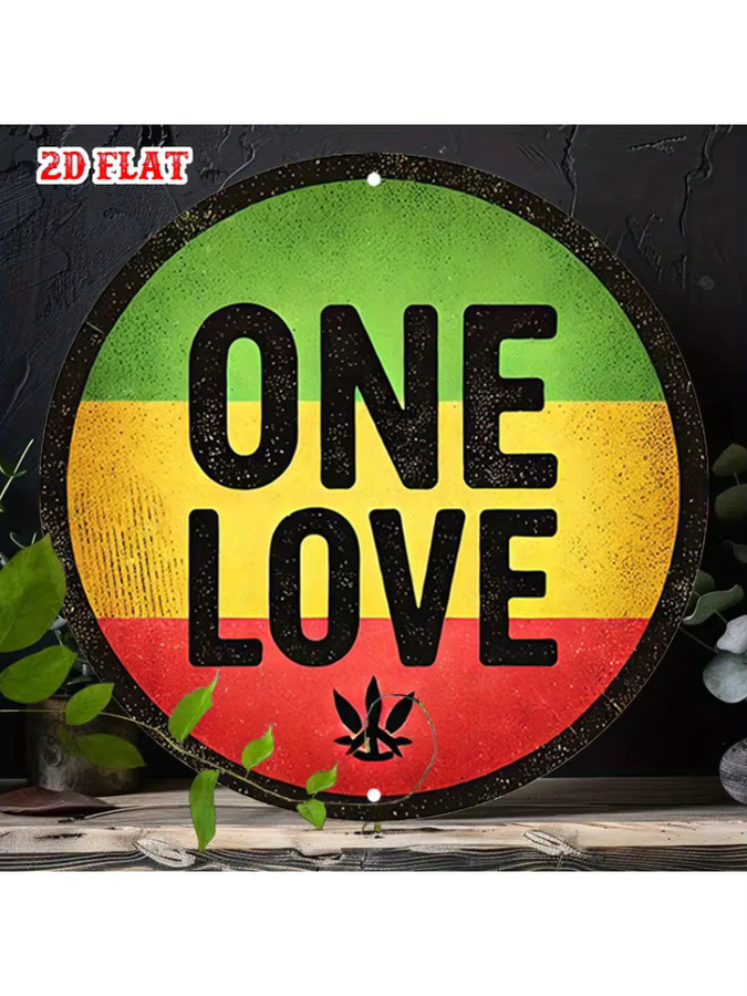 Potdemiel Reggae Spirit Rundes Aluminiumschild One Love Unity Metallwandkunst in Grün Gelb Rot Durchmesser: 20 cm - Bild 6