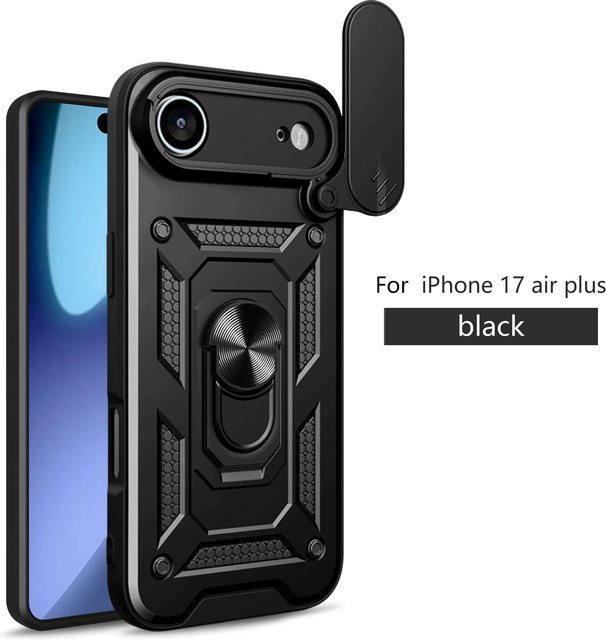 Schutzhülle für iPhone 17 Air mit Metallring und Schiebekamera-Objektivschutz in Silber - Bild 1