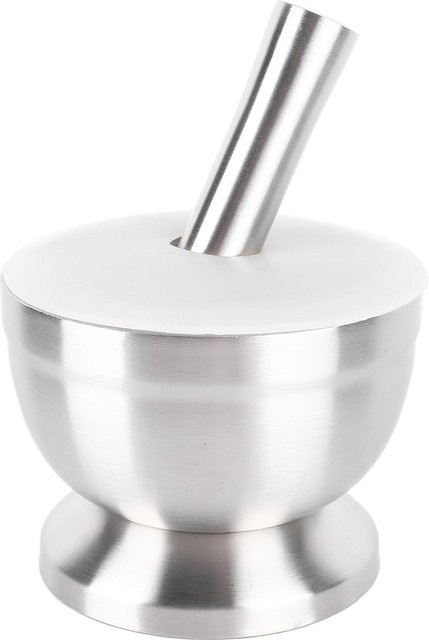 CosyHome Mörser und Stößel aus 18/8 Edelstahl mit Silikondeckel und rutschfester Basis in Weiß und Silber - Bild 1