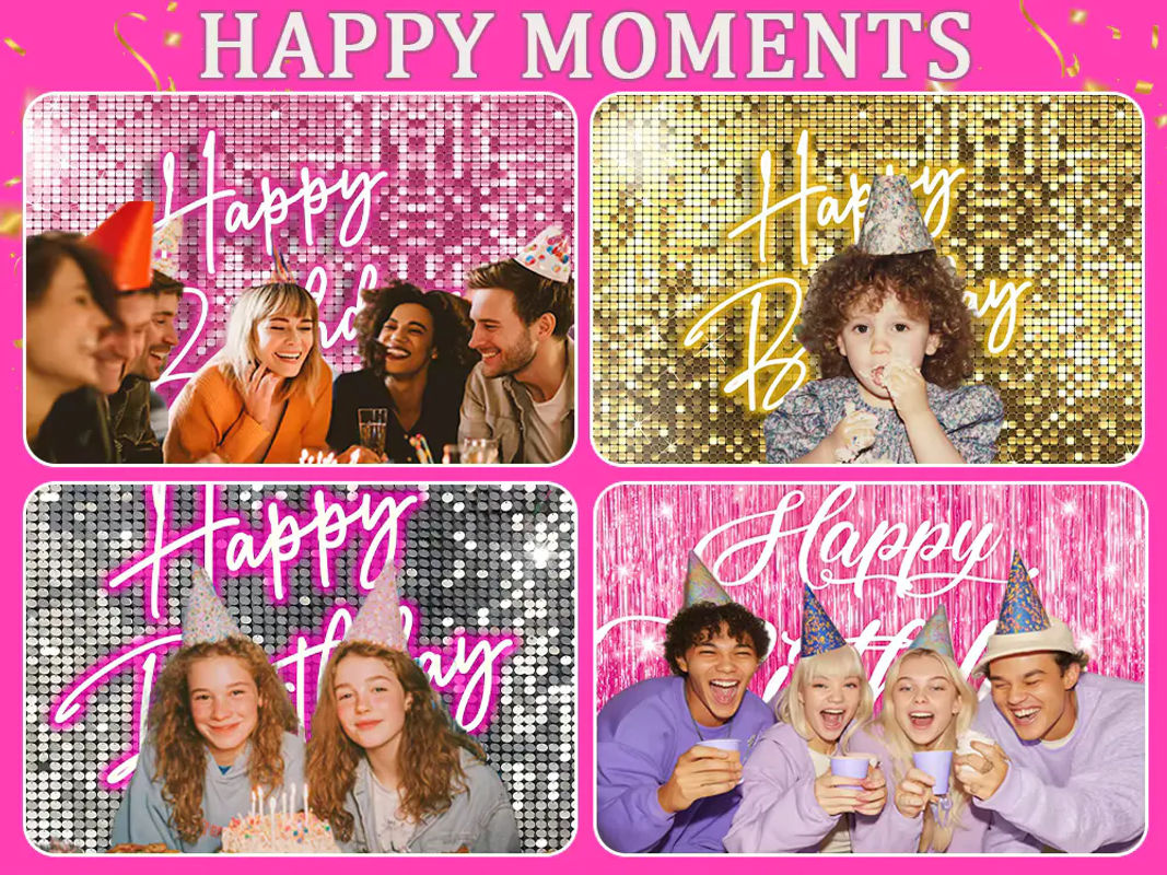 DEWPRINT Happy Birthday Party-Hintergrund mit Prinzessinnenmotiv in Rosa, Glänzendes Textil-Banner für Kinder und Mädchen - Bild 3
