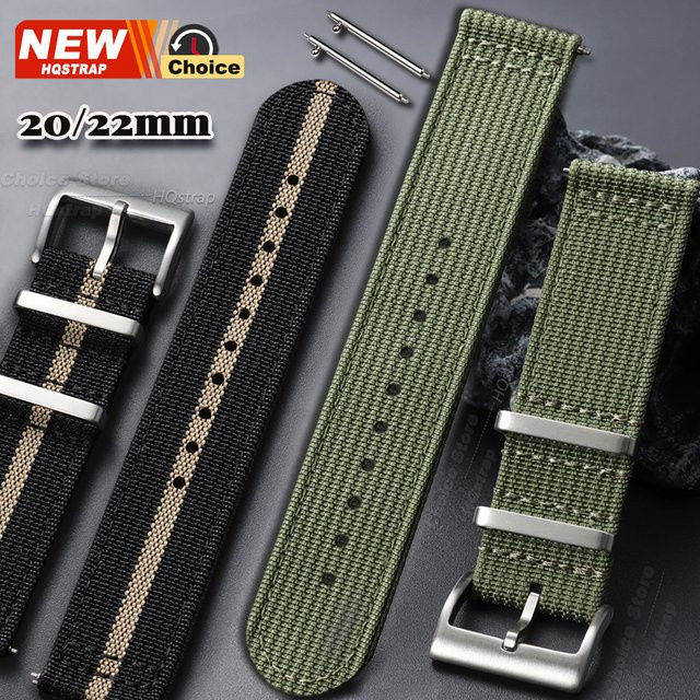 HQstrap Uhrenarmband Nylon, Textil/NATO, Schwarz, Unisex, 20mm 22mm - Bild 1