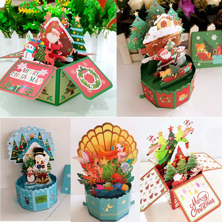 3D Pop-up Grußkarten für Weihnachten und Neujahr mit Schwan oder Meerjungfrau Motiven in Mehrfarbig - Bild 3