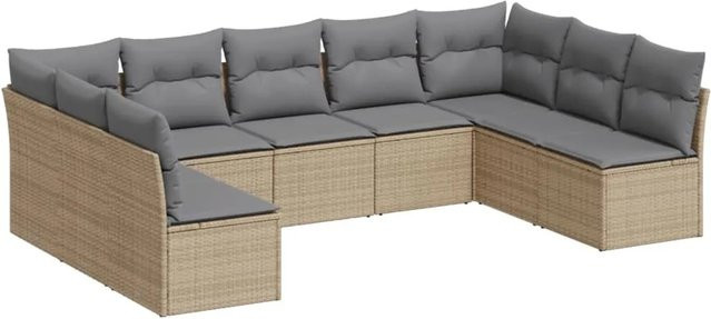 vidaXL 9-tlg. Garten-Sofagarnitur in L-Form aus beige farbenem PE-Rattan mit Sitzkissen und Stauraum - Bild 1