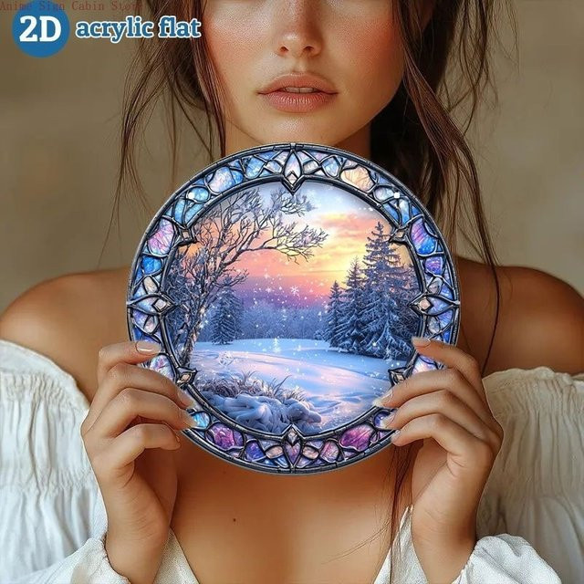 Potdemiel Winter Buntglas-Fensterdeko aus Acryl, rund, mehrfarbig, Durchmesser: 20 cm - Bild 1
