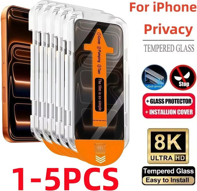 AKABEILA Sichtschutz-Displayschutzfolie aus gehärtetem Glas für iPhone 17 Pro Max 16 15 14 13 12 11 Plus SE Mini Anti-Spy Screen Protector - Bild 1