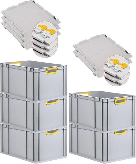 PROREGAL Spar Set 5x Eurobox Nextgen Color mit Scharnierdeckel und Schiebeschnappverschlüssen in Gelb, H x B x T: 32 x 40 x 60 cm - Bild 1