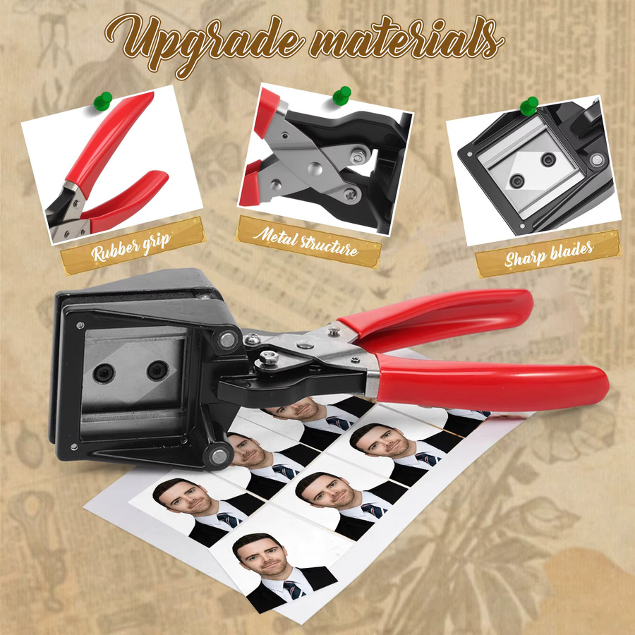 Handheld-Passfoto-Stanzer aus Metall in Rot für Papier und Visitenkarten, B/H: 3 x 4 cm und 2,5 x 3,2 cm - Bild 3