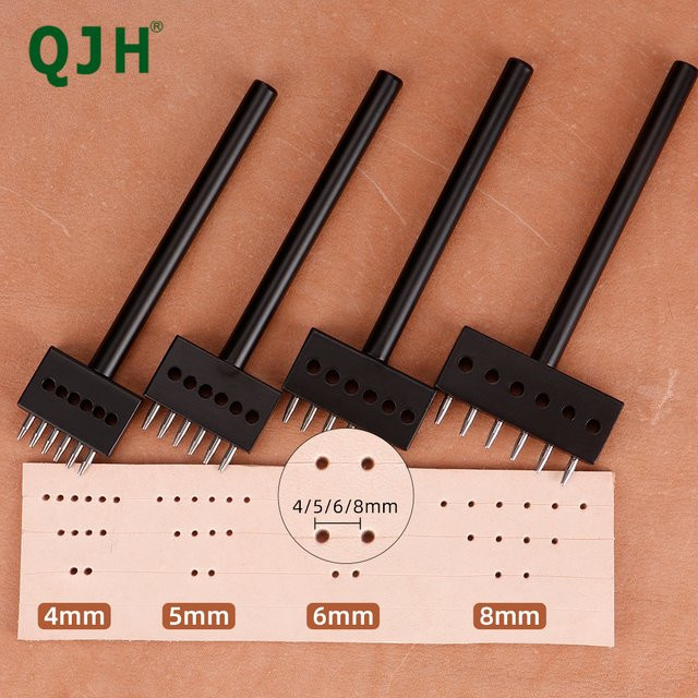 QJH Lochstanzwerkzeug für Ledergürtel in Schwarz aus Metall mit runden Löchern und Abständen von 4, 5, 6 und 8 mm - Bild 1