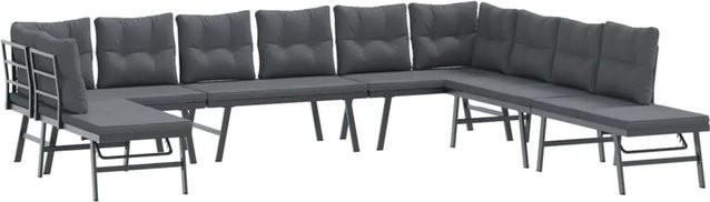 vidaXL 7-tlg Garten-Sitzgruppe in U-Form mit Kissen und Couchtisch aus pulverbeschichtetem Stahl in Schwarz, Anthrazit und Grau - Bild 1