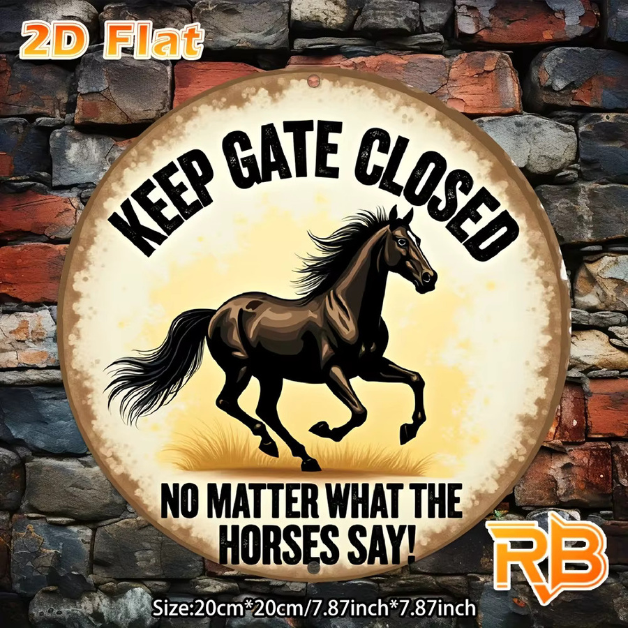 Potdemiel Vintage Metallschild Horse & Keep Gate Closed Rustikale Bauernhaus-Wanddekoration B/H: 20 x 20 cm - Bild 4