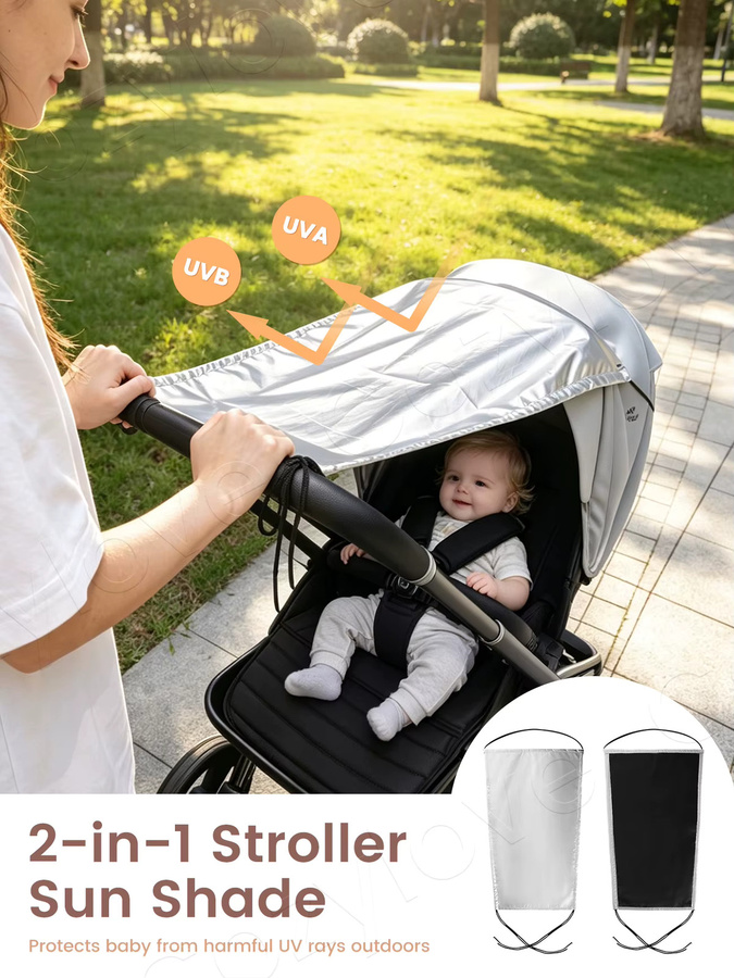 Kisslanding Kinderwagen-Sonnenschutz mit UPF 50+ UV-Schutzdach in Silber - Bild 5