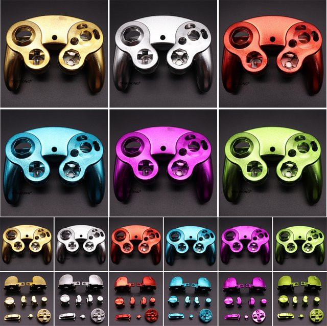 TingDong Schutzhülle und Ersatzknöpfe für NGC Gamecube Controller, Galvanisch vergoldetes Gehäuse und Griff-Schutzabdeckung, Gold/Multicolor - Bild 1