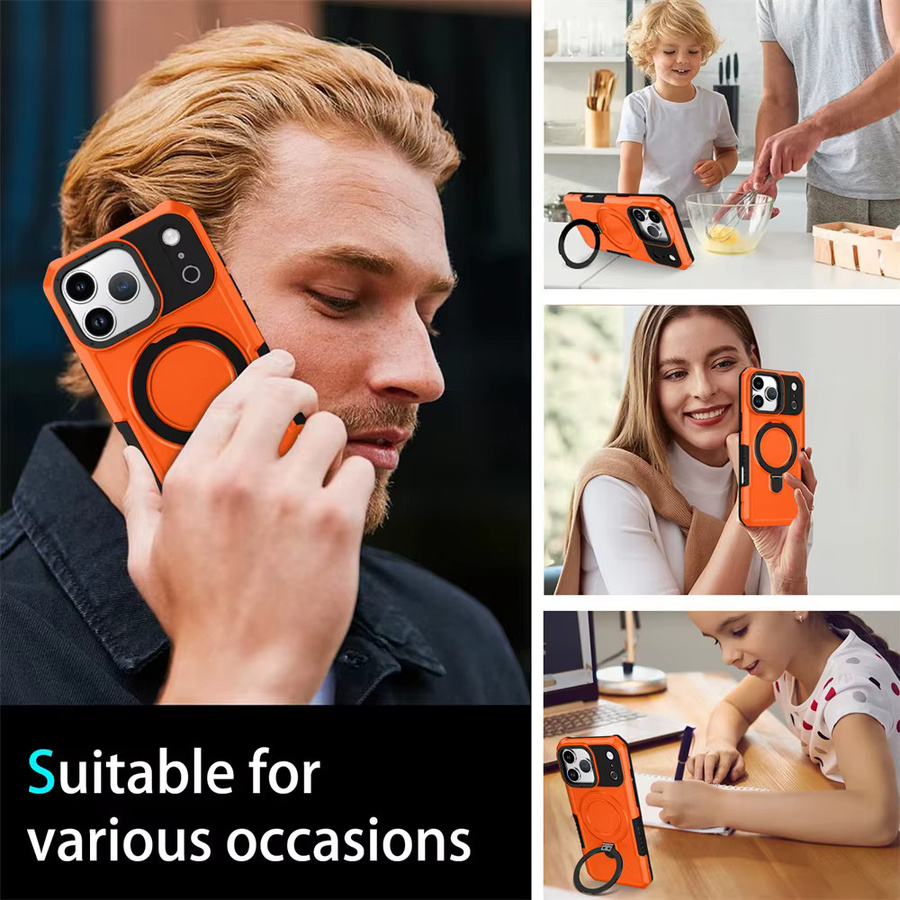 Apple iPhone 17 Pro Max Plus Air Anti-Rutsch Schutzhülle mit magnetischem Ständer und Double Layer Protection in Schwarz oder Orange - Bild 3