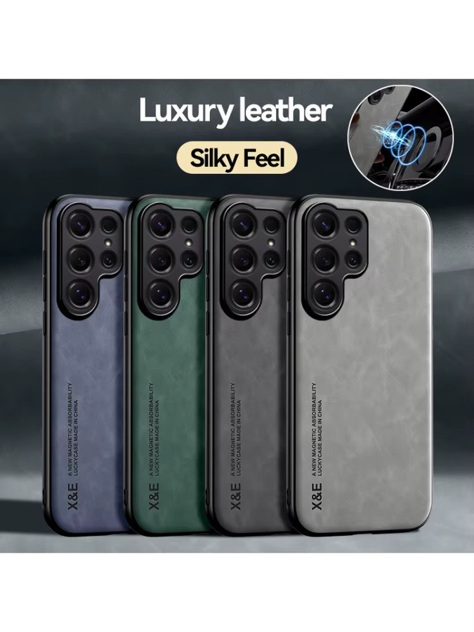 EUCAGR Luxus Magnetische PU Leder Rückseite Schutzhülle für Samsung Galaxy S26 Ultra S25 S24 S23 S22 S21 S20 FE mit Metallplatte in Schwarz - Bild 4