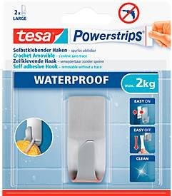 tesa Powerstrips Waterproof Haken Zoom aus Edelstahl in Silber für Feuchträume mit 2 x Powerstrips Large, Belastbarkeit bis 2 kg - Bild 1