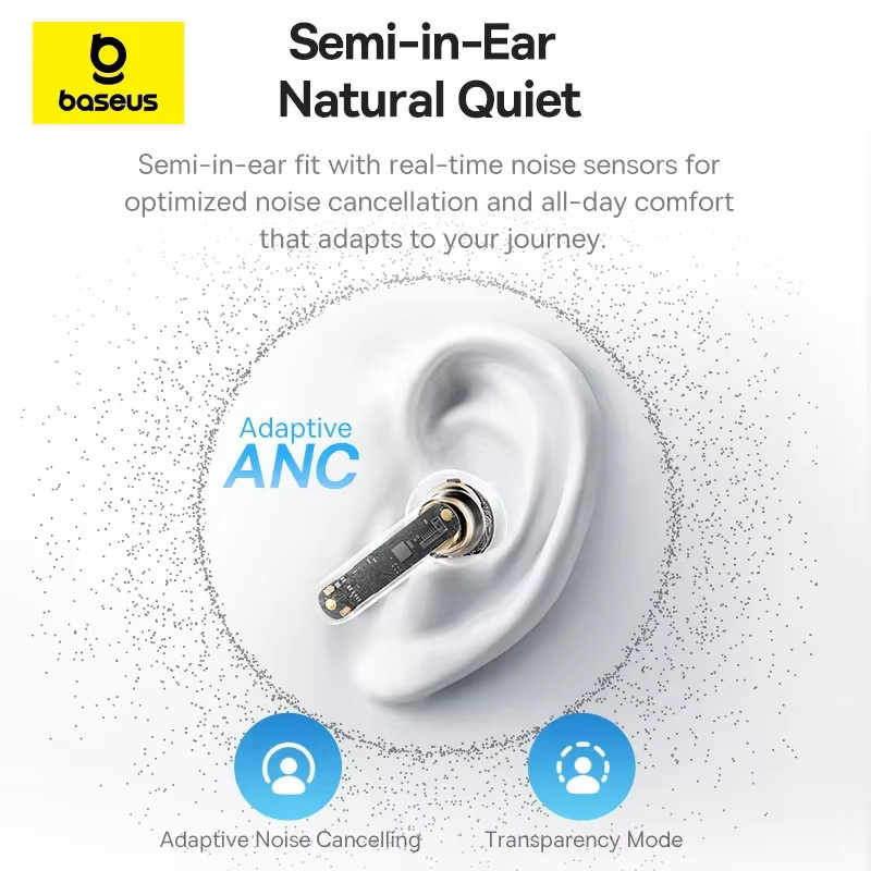 Baseus Bass BS1 Wireless Earbuds in Schwarz mit Adaptive ANC, Bluetooth 6.0, LDAC Hi-Res Audio und 6-Mic AI ENC - Bild 2