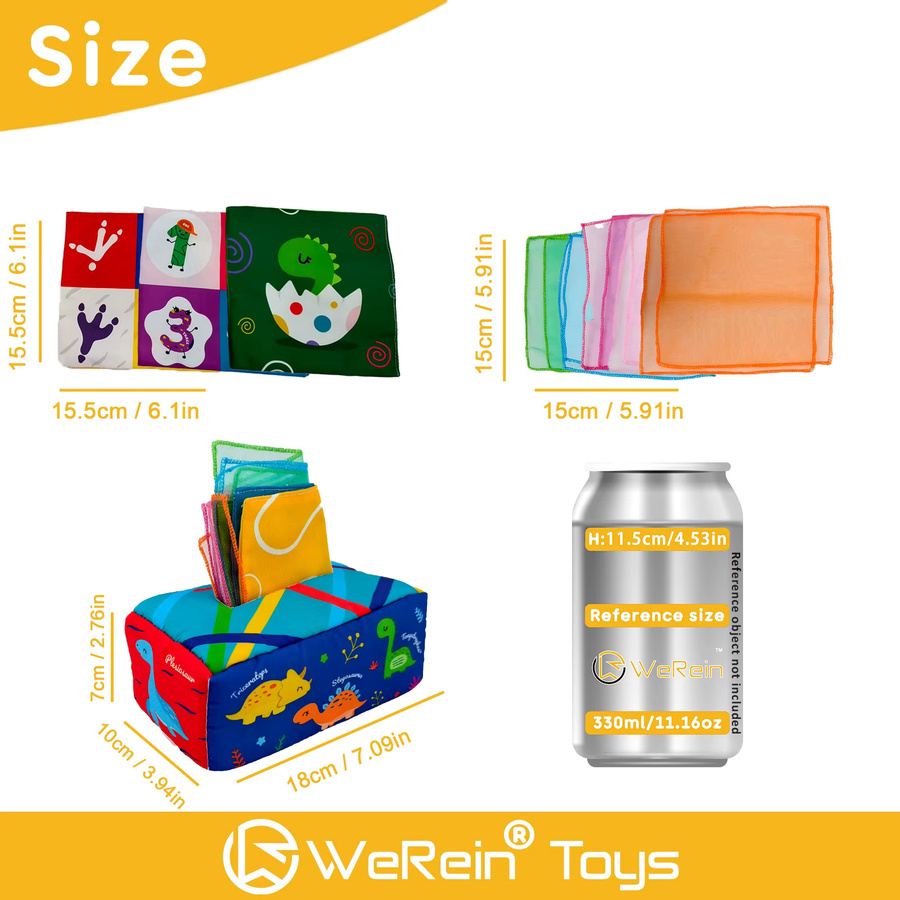 werein Baby-Taschentuchbox-Set, 14-teiliges Set, Tiere, Dinosaurier, Plüsch / Textil, Bunt / Mehrfarbig - Bild 3