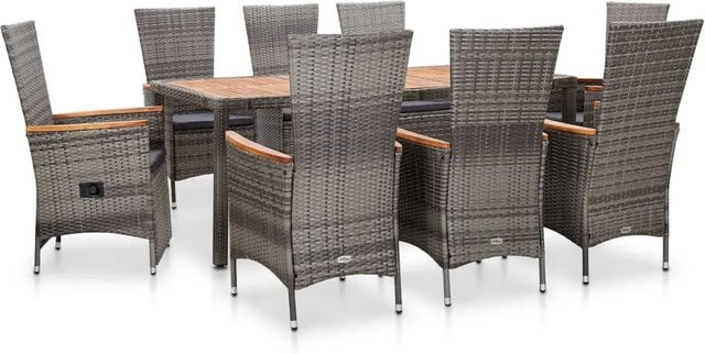 vidaXL 9-teilige Garten-Essgruppe aus Poly Rattan und Akazienholz in Grau mit wetterfesten Auflagen - Bild 1