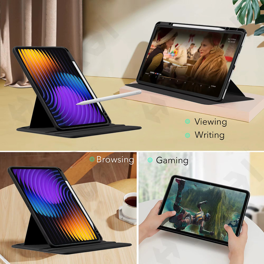 Drehbare Schutzhülle für Xiaomi Poco Pad X1 M1 Redmi Pad 2 Pro 2025 SE mit Stifthalterung und Standfunktion in Schwarz oder Grün - Bild 5