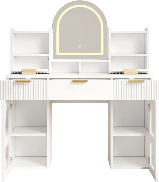 okwish Schminktisch mit LED Spiegel und 3 Schubladen in Weiß, B/T/H: 120 x 40 x 139,5 cm - Bild 1