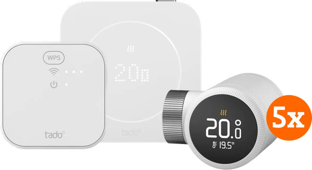 tado Smart-Thermostat X Multiroom Starterset 2. Generation mit 5 Thermostatköpfen in Weiß - Bild 1