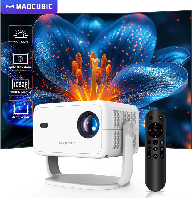 Magcubic L018 Beamer mit Android 14, 650 ANSI Lumen, Native 1080P Full HD, 8K Unterstützung, Automatischer Keystone-Korrektur und Fokus, Wifi 6 sowie Bluetooth 5.4, Tragbar, Farbe: Weiß - Bild 1