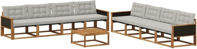 vidaXL Outdoor-Sofagarnitur aus Akazienholz mit Textilene und Kissen, Grau/Natur - Bild 1