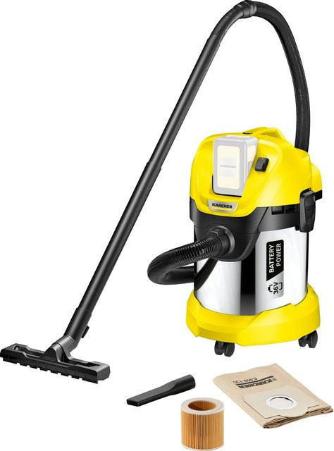 Kärcher Akku-Mehrzwecksauger WD 3 Battery Premium in Gelb mit Edelstahl- und Kunststoffkomponenten - Bild 1