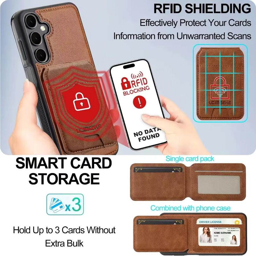 Magnetische Lederhülle mit abnehmbarer Kartenhalter-Brieftasche für Samsung Galaxy S25 Ultra, S24 Plus und S23+ Plus in Rot und Braun - Bild 3