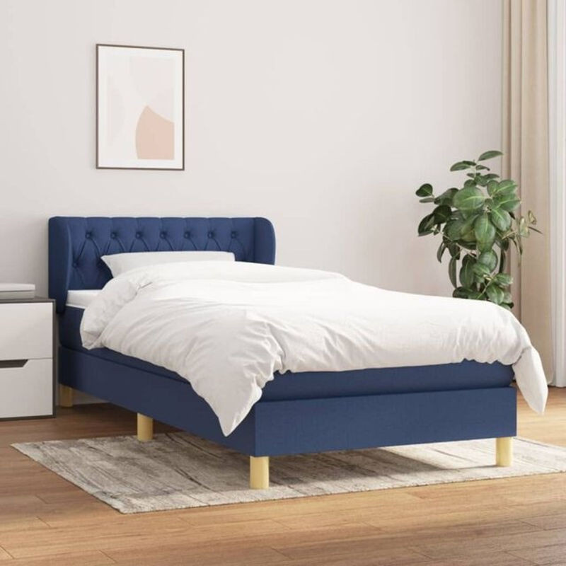 Vidaxl Boxspringbett mit Matratze aus Stoff in Blau und Weiß, Modernes Design mit Massivholz - Bild 1