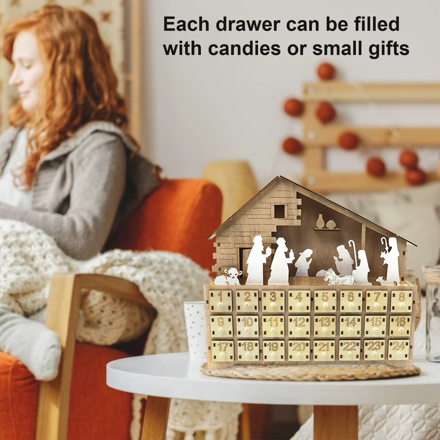 LED-Lichtkalender aus Holz in Braun als rustikaler Weihnachts-Adventskalender für deinen Schreibtisch - Bild 5