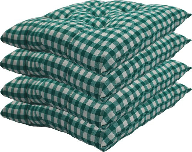 NYVI Stuhlkissen Genua 4er Pack Sitzkissen mit Steppung Karo-Grün B/B: 38 x 38 cm - Bild 1