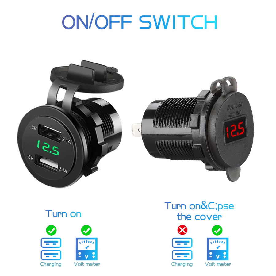Kebidumei Dual USB Auto Ladegerät in Schwarz mit Voltmeter, wasserdichte Schnelllade-Steckdose für Auto, Marine und Motorrad, 4,2 A/5V - Bild 5