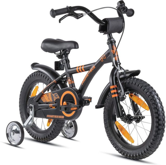 PROMETHEUS BIKES Kinderfahrrad 14 Zoll mit Stützrädern und Rücktrittbremse Schwarz ab 4 Jahren - Bild 1