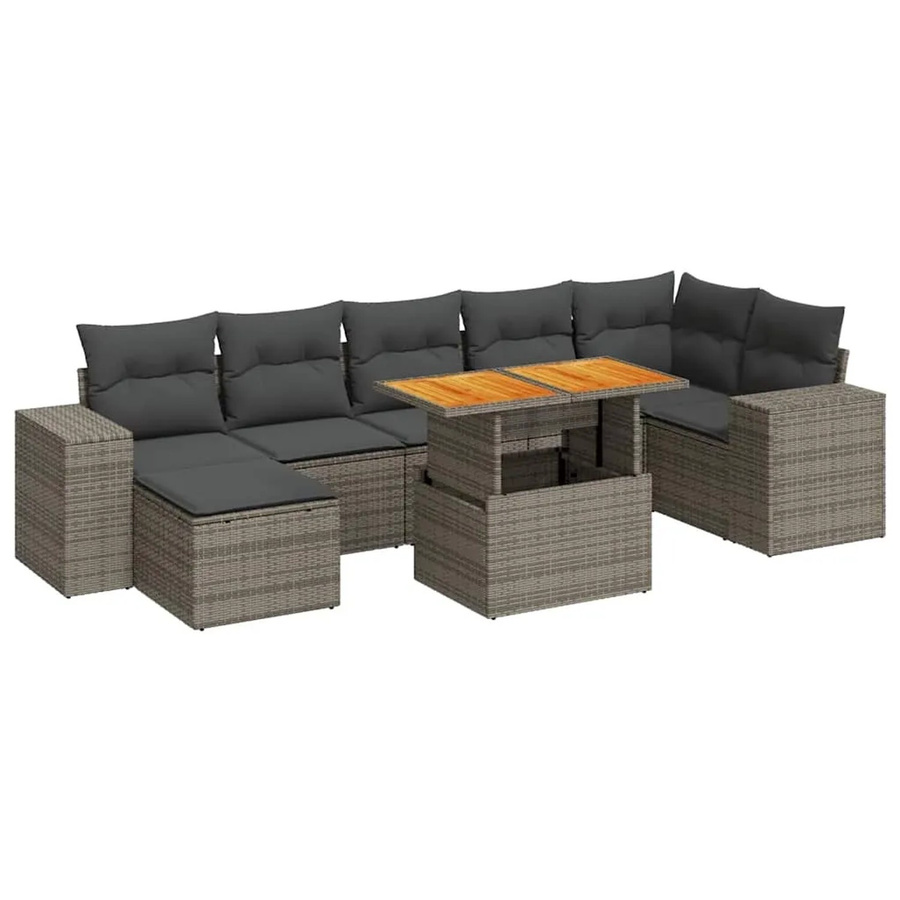 vidaXL 8-teilige Garten-Sofagarnitur in L-Form aus grauem Poly-Rattan mit Kissen und pulverbeschichtetem Stahlgestell - Bild 2