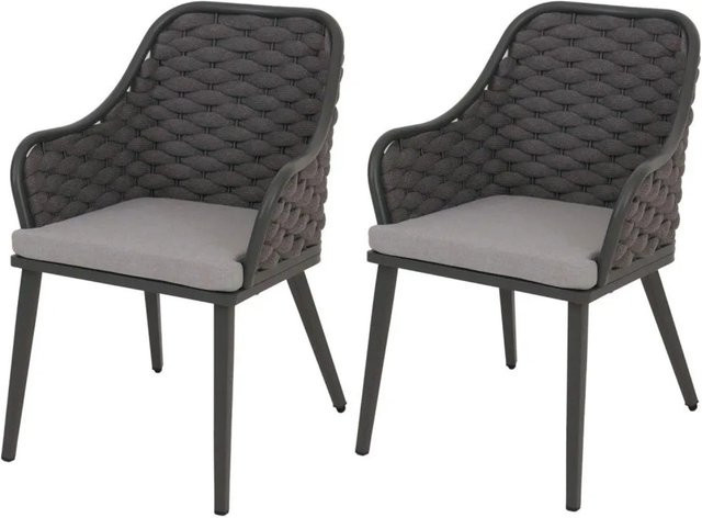 2er-Set MCW Gartenstühle aus Aluminium mit Olefin Seilgeflecht in Anthrazit und hellgrauen Kissen - Bild 2