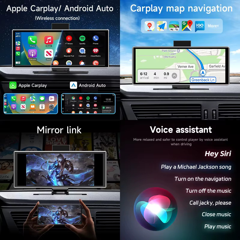 MicroData Wireless Carplay 4K DVR mit 11,26 Zoll HD Touchscreen und Dual-Kamera in Schwarz - Bild 4