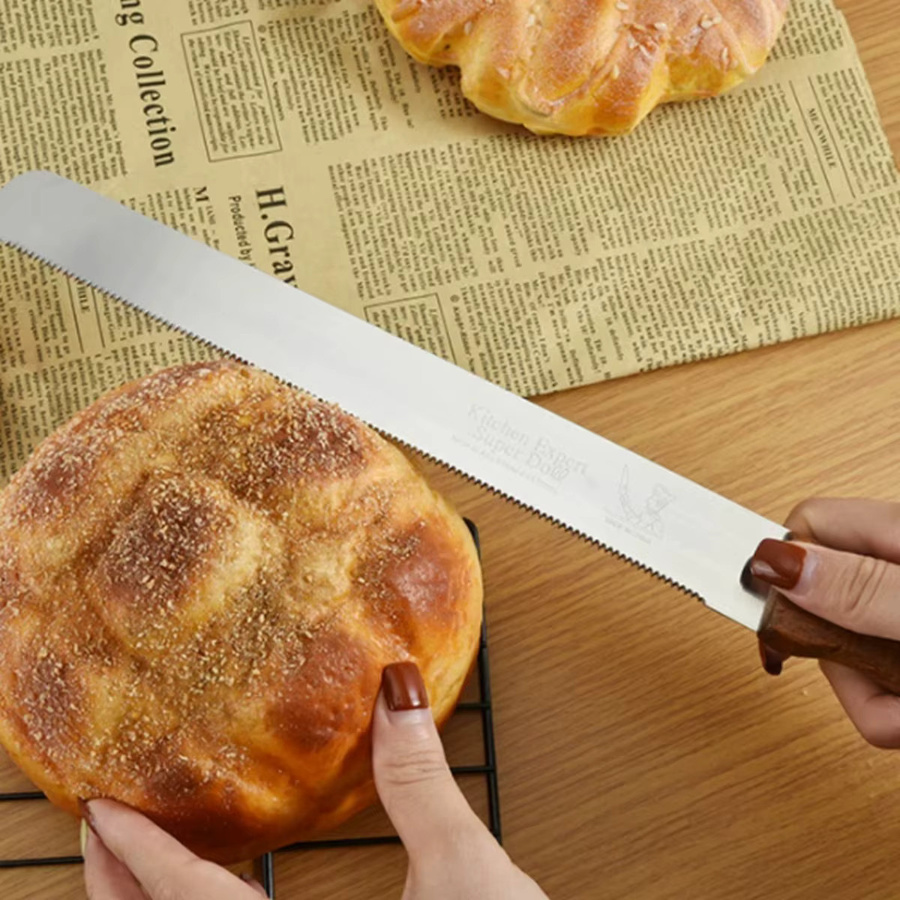 FEB.WIND Brotmesser aus Edelstahl in Silber mit Holzgriff, gezahntes Küchenmesser für Baguette und Kuchen, 10/14 Zoll - Bild 3