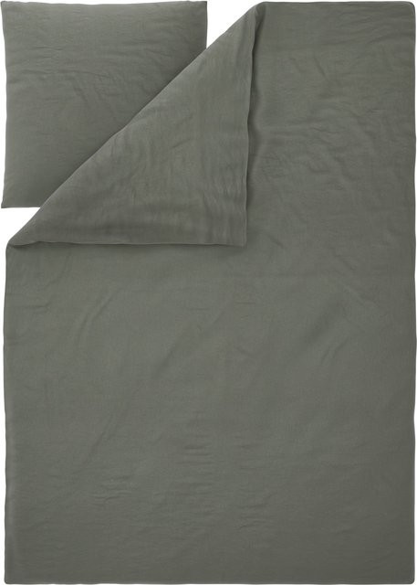 LIVARNO Baumwoll-Leinen-Bettwäsche Set in Grün mit Bettbezug und Kissenbezug, B/H: 135 x 200 cm und 80 x 80 cm - Bild 1